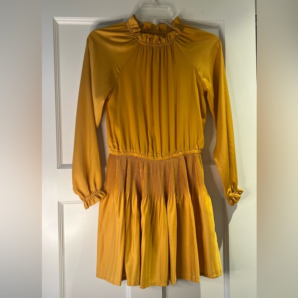 Mayoral Girls Pleated Mustard Yellow Satin Dress - Picture 3 of 7